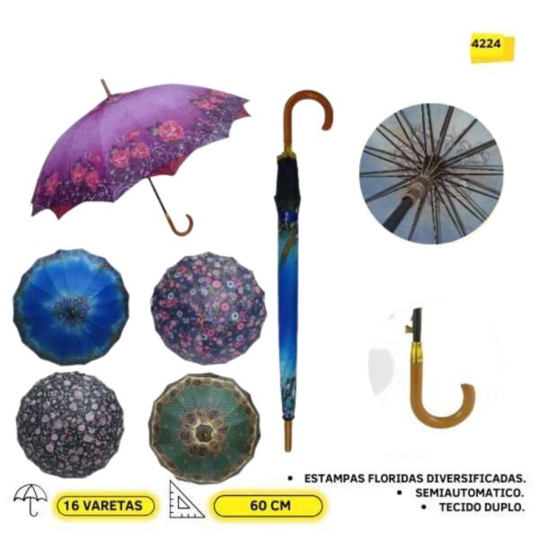 4224 Guarda Chuva Tecido Duplo 85 CM 16 VARETAS