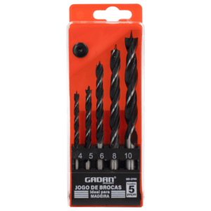 GD-3740 - CONJUNTO COM 5 PEÇAS DE BROCAS PARA FURAR MADEIRA 4/5/6/8/10MM