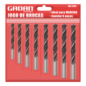 GD-3755 - CONJUNTO COM 8 PEÇAS DE BROCAS PARA FURAR MADEIRA 3/4/5/6/7/8/9/10MM