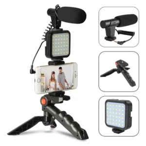 Kit Youtuber Vlog Live Tripé Suporte Celular Led Microfone